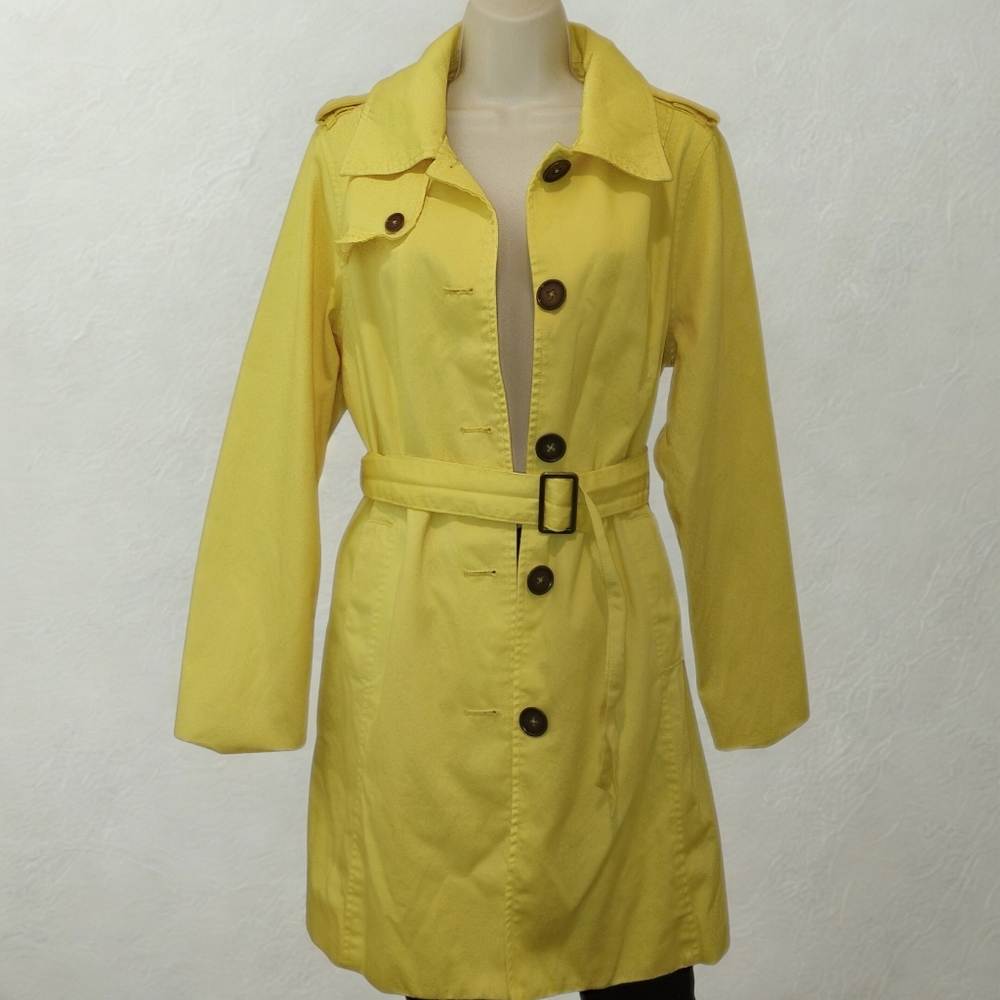 Merona Yellow Belted Trench Coat Water Repellent | Size M